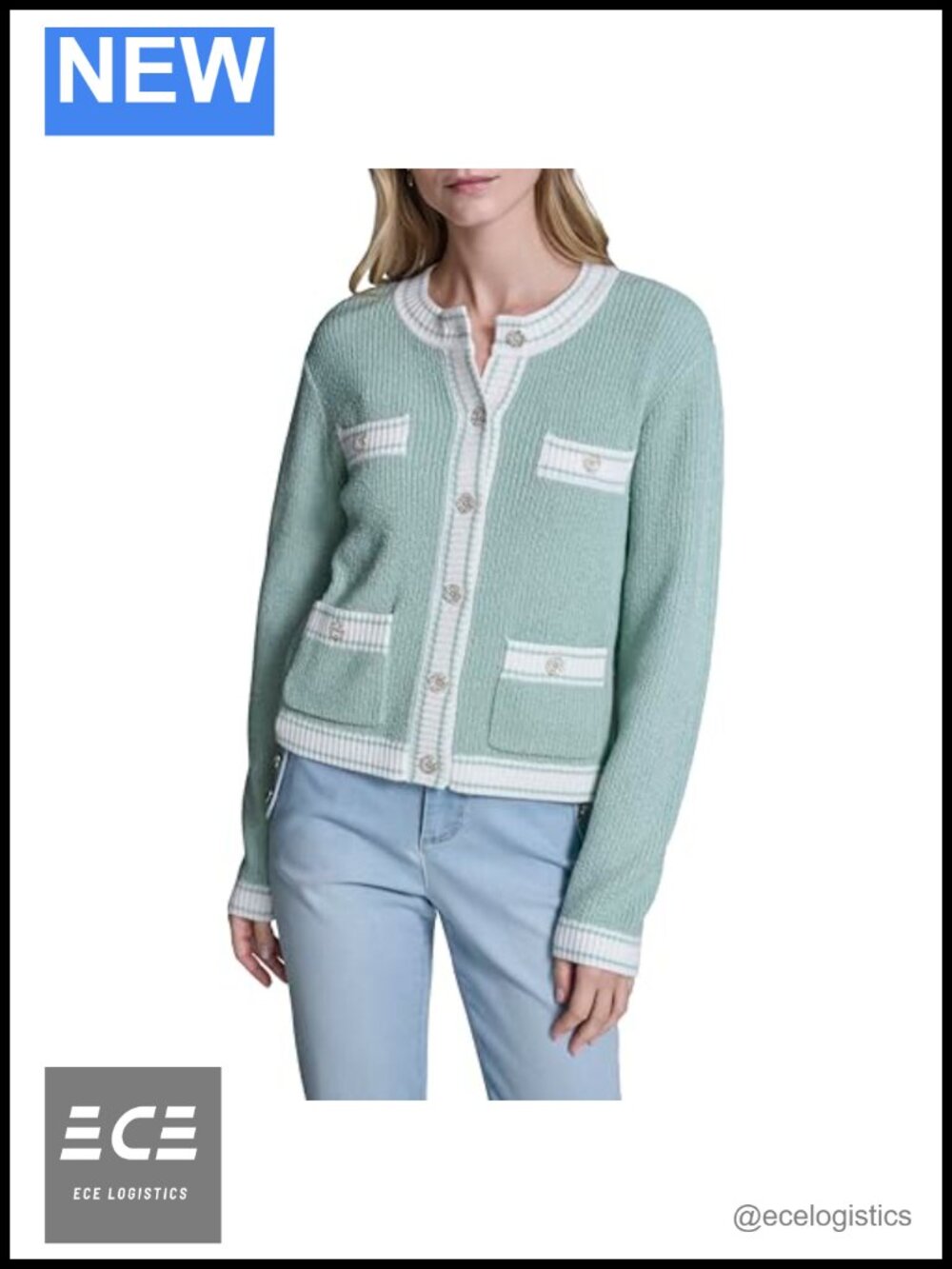 Classic Button Front Cardigan Sweater Round Neck Long Sleeve